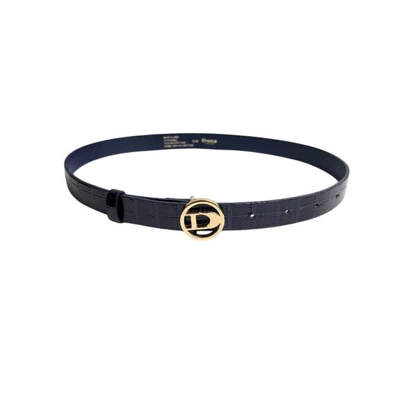 DUNE London Belt Women's Croc Print Belt Navy Blue Sz Small Gold Logo - Picture 6 of 8